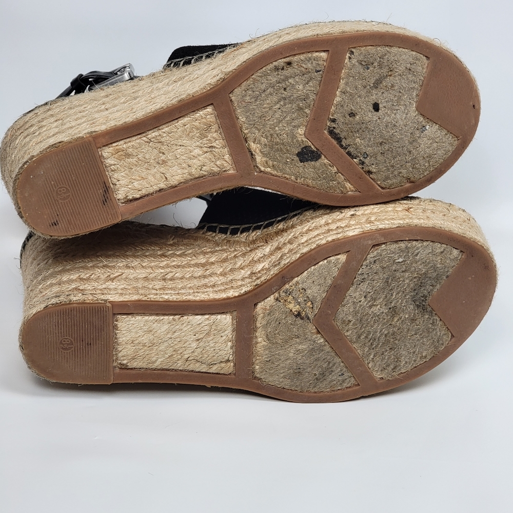 Marc Fisher MLANNIE ESPADRILLE WEDGE SANDAL, Black Leather, EUC, size 8.5 - Picture 8 of 8